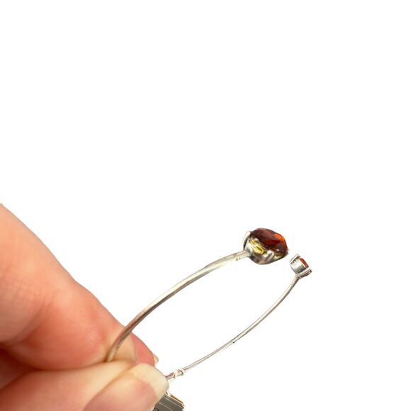 J. Jill Bracelet Silver Tone Open Thin Bangle Cuff Red Double Stones Minimalist - Picture 10 of 13